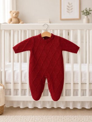Saída Maternidade (2 Peças) – Macacão Tricô Premium + Manta - Vermelho Bordô