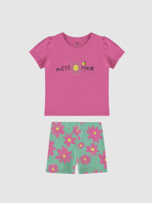 Conjunto Menina Bermuda Ciclista Estampada Em Algodão Malwee