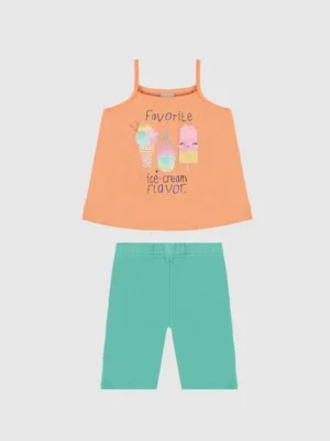 Conjunto Menina Regata Alça Fina Com Estampa Em Algodão Malw