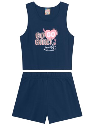 Conjunto Blusa Cropped Meia Malha/ Shorts Moletinho Brandili