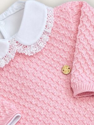 Macacão Tricô Premium + Body (2 Peças) - Rosa Bebê